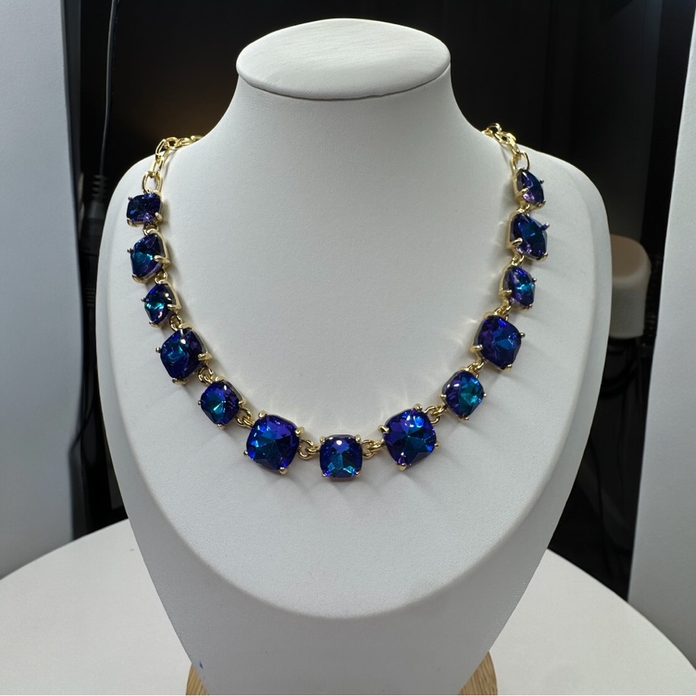 Sapphire Cushion Cut Square Stone Evening Necklace